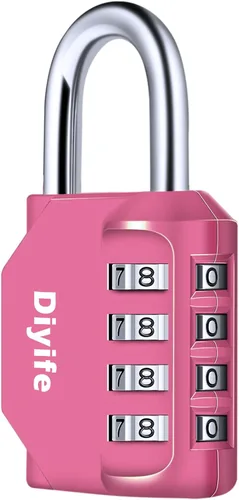 Vista 9 de Candado de combinación con cuatro dígitos, Diyife, candado para casillero resistente a la intemperie, candado de combinación para exterior
