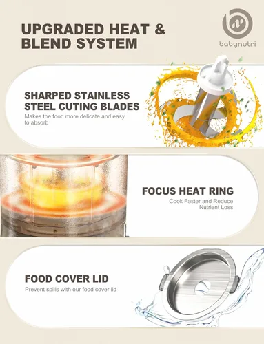 Vista 5 de Máquina automática de alimentos para bebés, molinillo de alimentos de vidrio para bebés, licuadora y vaporera y máquina de puré con cocción