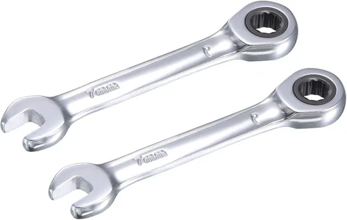 Vista 11 de uxcell Llave combinada de trinquete rechoncha de 0.236 in métrica 72 dientes 12 puntos herramientas terminadas en caja, CR-V 2 piezas