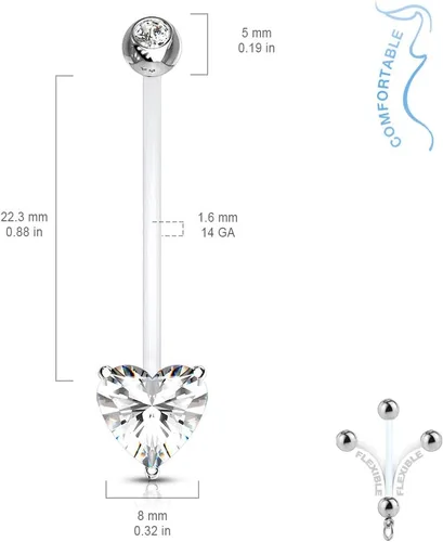 Vista 2 de Pierced Owl - Juego de doble punta de joyería con forma de corazón, cristal para embarazo, para embarazo, ombligo