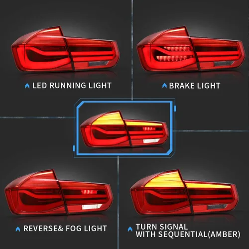 Vista 2 de VLAND Luces traseras LED compatibles con BMW Serie 3 BMW F30 F35 F80 320i 328i 328D 335i M3 6ª generación sedán 13-18 con intermitentes ámbar