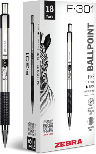 Vista 8 de Zebra Pen F-301 Bolígrafo retráctil de acero inoxidable de 0.7 mm, 4 unidades, tinta de fácil deslizamiento, clip de metal, recargable con F-Refill
