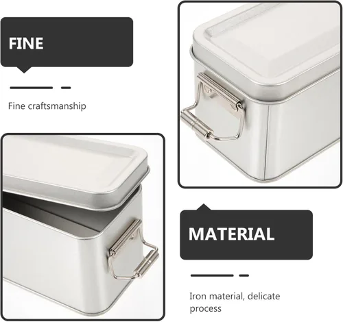 Vista 3 de Healeved Latas vacías de metal, caja de lata rectangular con tapa, tarro para galletas, café, té, dulces, galletas, golosinas, regalos, tarjetas
