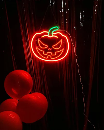 Vista 3 de Letrero de neón de calabaza de Halloween, 13 x 12.5 pulgadas, con regulador de intensidad LED para decoración de Halloween, bonita decoración
