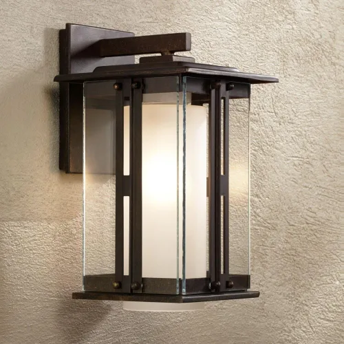 Vista 3 de Franklin Iron Works Fallbrook - Lámpara de pared rústica de acero bronce de 11 3/4 pulgadas, doble vidrio esmerilado transparente para exteriores