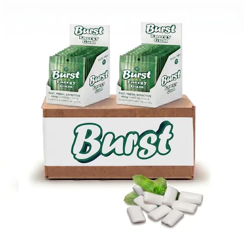 Vista 10 de Burst Energy Gum - 45 mg de cafeína por pieza, enfoque y ráfaga de energía, menta ártica, 5 paquetes de 8 (40 piezas), gestiona el estrés, encías