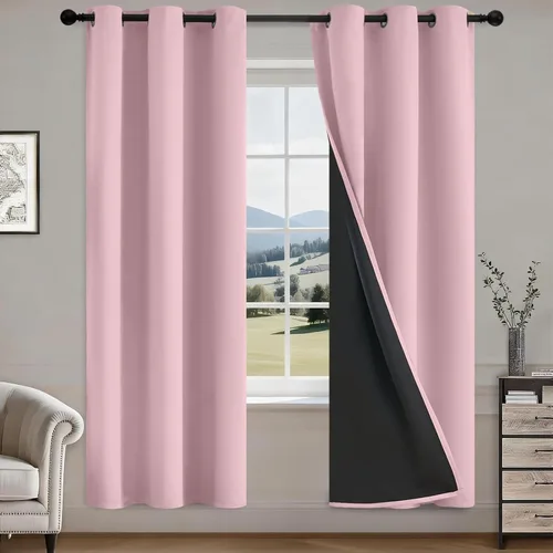 Vista 31 de COSVIYA Cortinas opacas 100% beige Biscotti para dormitorio, juego de 2 paneles de 63 pulgadas de largo, bloqueo de luz completa, aislamiento