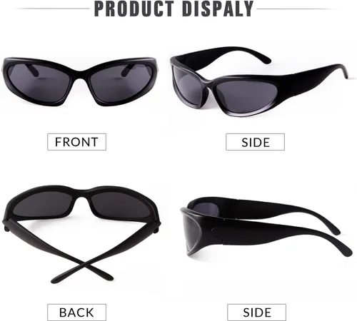 Vista 7 de SORVINO Gafas de sol de moda envolventes para hombres y mujeres, gafas de sol ovaladas deportivas de moda, gafas futuristas, Negro + Plateado