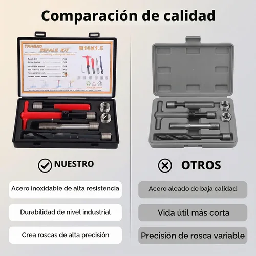 Vista 5 de Kit de reparación de roscas M16x1.5, kit de reparación de helicoidales de acero inoxidable, kit de herramientas de respuesta roscada, 11 Uds