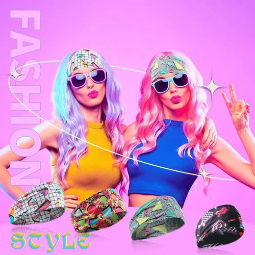 Vista 3 de Paquete de 4 diademas de neón de los años 80 y 90, accesorios de traje para mujeres y hombres, bandas retro vintage de moda de los años 90, bandas