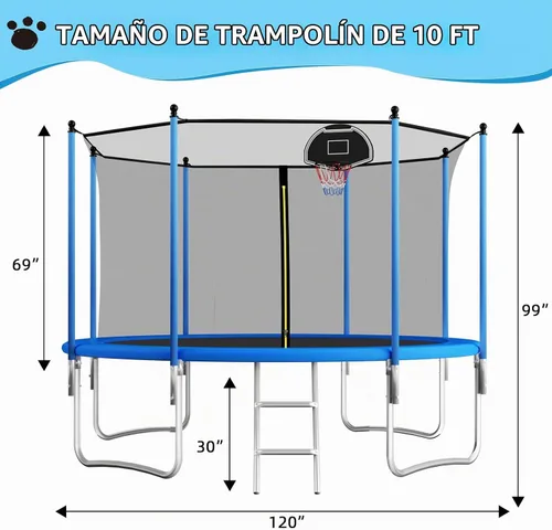 Vista 2 de 10FT 12FT 14FT Kids Outdoor Trampoline with Net 450LBS