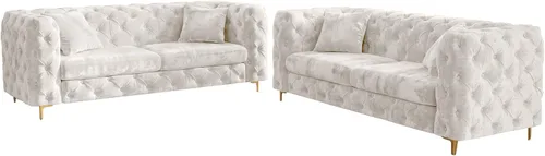 Vista 8 de DAMAIFROM - Sofá de 190 cm de Terciopelo con Botones Tuflados, Sofá Chesterfield de Estilo Moderno de Media Siglo con Altos Respaldo y Patas