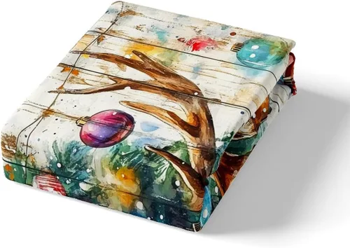 Vista 4 de Juego de funda de edredón con diseño de ciervo de cabaña, tamaño twin, juego de ropa de cama rústica de tablón de madera de árbol de Navidad