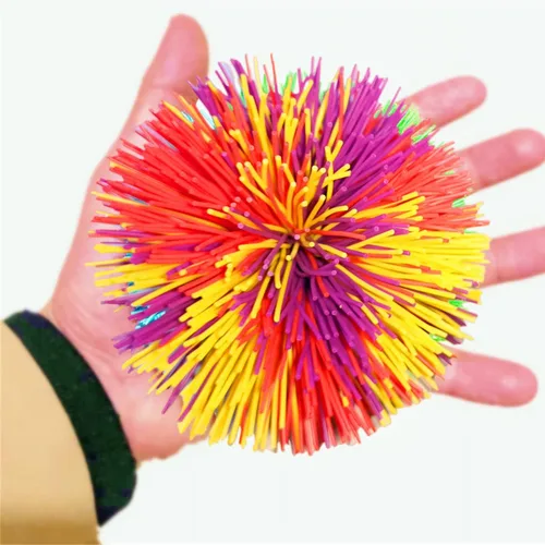 Vista 3 de Bola grande de 4.5 pulgadas de silicona arcoíris con hilos, bola de juguete esponjosa y rebotante, bola de estrés de mono (azul+verde)
