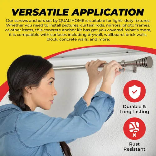 Vista 6 de QUALIHOME Kit de anclajes y tornillos cónicos de hormigón, anclajes de pared cónicos de plástico para accesorios ligeros en hormigón, bloque