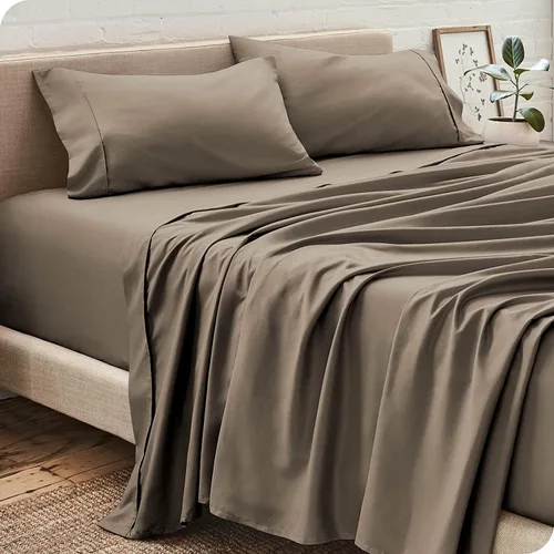 Vista 11 de Juego de sábanas de 4 piezas (1 sábana encimera + 1 sábana bajera + 2 fundas de almohada) 100% algodón natural que se ajusta a colchones de hasta 12