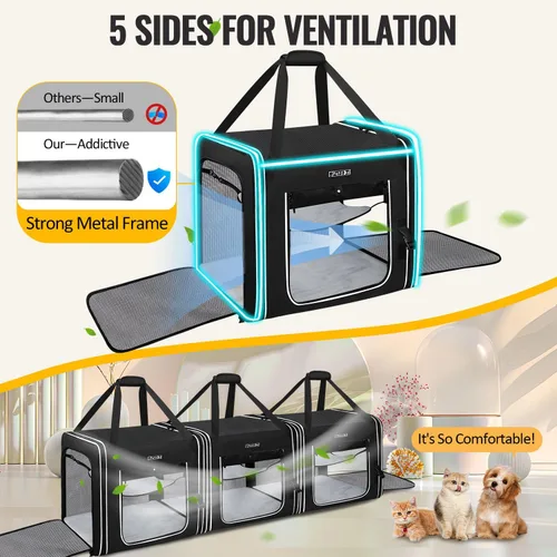 Vista 5 de Petskd Transportador de mascotas combinable para gatos grandes o perros medianos, transportador grande de 18 x 17 x 17 pulgadas para viajes