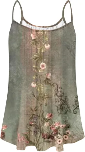 Vista 4 de Ceboyel Camiseta sin mangas para mujer, diseño floral, sin mangas, casual, elegante, con tirantes delgados, túnica hawaiana