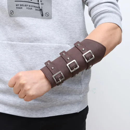Vista 5 de Medieval Cosplay Gauntlet Wristband Armor Bracers Renaissance Costume Accessories Vintage Belt Pouch Viking Leather Arm Guard