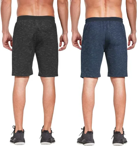 Vista 4 de Boyzn Pantalones cortos deportivos para hombre, cómodos, de algodón, con cintura elástica, con bolsillos con cremallera