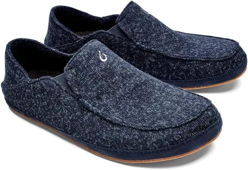 Vista 3 de OLUKAI Moloa Hulu - Pantuflas de mezcla de lana para hombre, zapatos de punto suaves y jaspeados, zorros de piel de gamuza, diseño de tacón caído