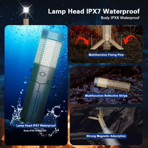 Vista 7 de Luces telescópicas para campamento, recargables y plegables de 10500 mAh, linternas LED con soporte, linternas impermeables IPX7 con base magnética