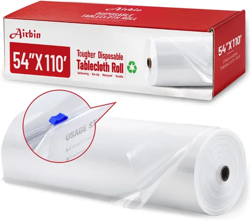 Vista 40 de Mantel de plástico, 110 pies x 54 pulgadas en rollo desechable de plástico