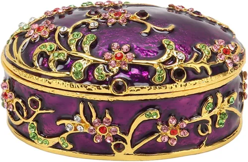 Vista 6 de TOPINCN Joyero con bisagras, caja de joyería clásica, almacenamiento seguro, decorativo, pintado a mano, detalles de baño para anillos (morado)