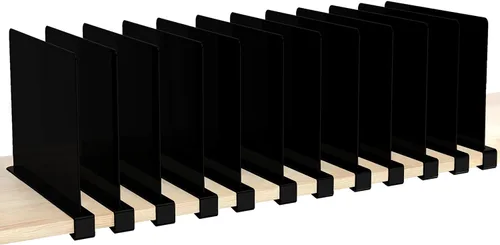 Vista 12 de HBlife 6 separadores de estantes negros, organizador vertical de bolso para armario, perfecto para suéteres, camisas, bolsos en el dormitorio