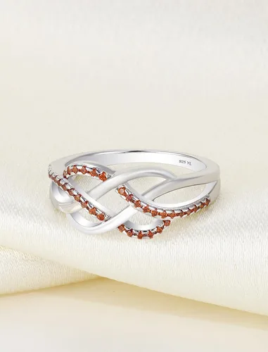 Vista 5 de YL Anillos de nudo celta de plata de ley 925, anillo de nudo torcido, piedra natal, joyería para mujer, talla 5 01-Granate-Enero