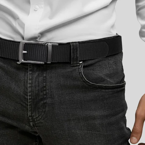 Vista 4 de Cinturones de trinquete de liberación rápida para hombre, cinturón de nailon reversible dos en uno para hombre casual y vestido deportivo