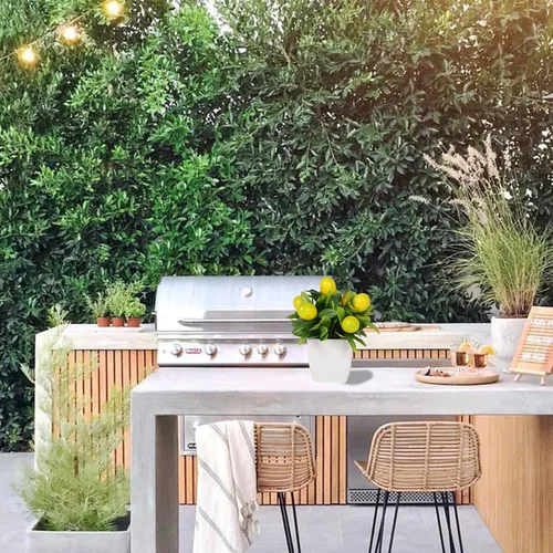 Vista 3 de Yoratee 4 plantas de limón artificiales en maceta de frutas falsas de 6 pulgadas, árbol de limones falsos con maceta pequeña, mini planta falsa