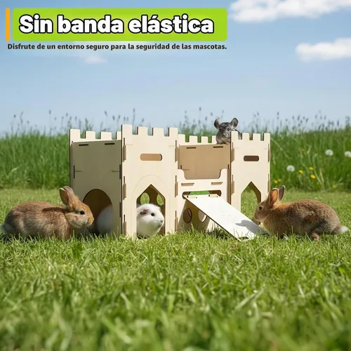 Vista 3 de HIIMALEX Extra Grande Casa de Castillo de Conejo de Madera Multipiso Torre de Escalada Escondite Ventilado Hábitat Resistente para Conejo, Cobaya