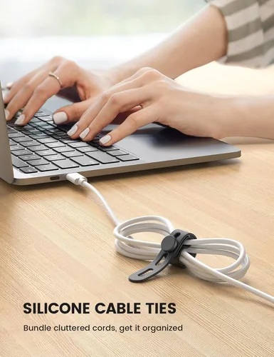 Vista 5 de Lamicall - Paquete de 10 bridas de silicona para cables, organizador de cables reutilizable duradero con hebilla de bloqueo, correas elásticas