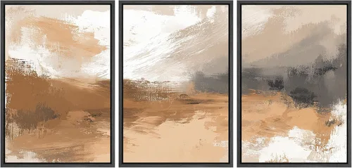 Vista 13 de wall26 Lienzo enmarcado para pared, juego de arte con trazos de pintura roja y naranja vibrante, paisaje, formas abstractas, ilustraciones, arte