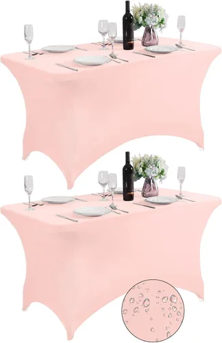 Vista 27 de SuperO - Paquete de 2 manteles de elastano impermeables para mesas de 6 pies, mantel elástico universal ajustable para fiestas, banquetes, bodas