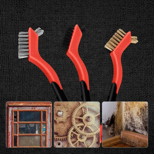 Vista 4 de MAXMAN Juego de 3 cepillos de alambre pequeños para limpieza, removedor de óxido, cepillo de limpieza, cepillo de detalles, cepillo de metal