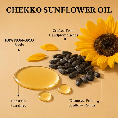 Vista 7 de Chekko Aceite de girasol sin OMG prensado en frío (34oz - 1L) para cocinar