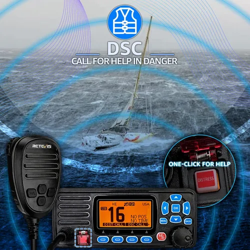 Vista 3 de Retevis RA27 Radio marina de montaje fijo con GPS, DSC, 25W, IP67 impermeable VHF Radio Marina, largo alcance, NOAA, canales marinos