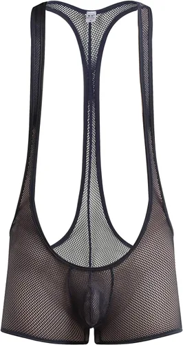 Vista 6 de Body tipo bóxer de malla para hombre, ropa interior para lucha libre Negro