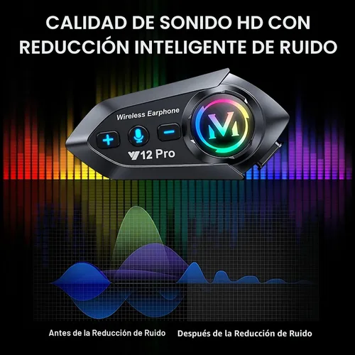 Vista 4 de Auriculares Bluetooth para casco de motocicleta, intercomunicador de 2 vías, 550 yardas, sonido HIFI, cancelación de ruido, compartir música, 1000