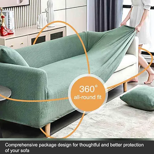 Vista 2 de Funda elástica para sofá de 1 pieza, protector de muebles, suave con parte inferior elástica para niños, tela jacquard de poliéster, elastano