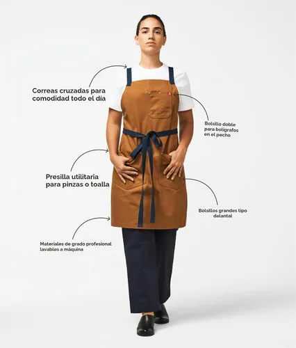 Vista 5 de hedley & bennett Delantal con babero cruzado - Delantal de chef con bolsillos - 100% Algodón Denim, 8oz - Negro Abalone Adjustable straps ease