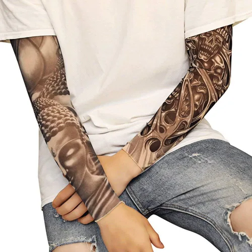 Vista 5 de Tvoip Mangas de tatuaje temporales falsas para hombres y mujeres (juego oscuro unisex, paquete de 6), Gris