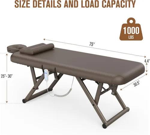 Vista 3 de pouseayar Mesa de masaje ajustable con almohada facial y reposacabezas, resistente y sólida, silenciosa y fácil de ajustar, respaldo ajustable