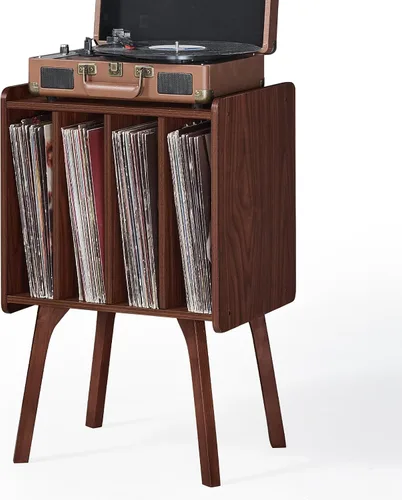 Vista 13 de LELELINKY - Soporte para tocadiscos de 11.7 pulgadas de ancho, mesa de almacenamiento para discos de vinilo color negro con 4 gabinetes, almacena
