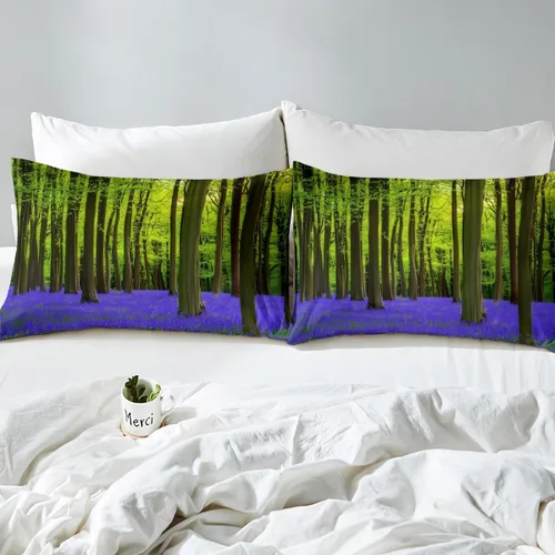 Vista 4 de Erosebridal Funda de edredón lavanda para niños, niñas, adultos, mujeres, funda de edredón de árboles verdes, tamaño individual, juego de ropa