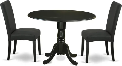 Vista 15 de East West Furniture DLDR5-BLK-24 - Juego de mesa de comedor moderno de 5 piezas, incluye una mesa redonda de madera con gotas y 4 sillas tapizadas