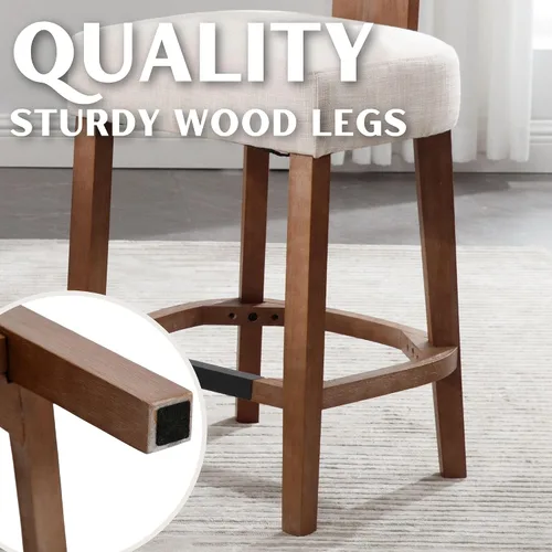 Vista 6 de RIVOVA Taburete de bar de 26 pulgadas de altura de mostrador, taburetes de bar de cocina modernos con respaldo y patas de madera maciza, taburetes