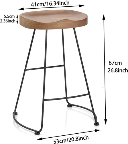 Vista 3 de Juego de 2 sillas de bar estilo rústico retro americano, taburete de bar simple de moda moderna, silla de comedor de madera de mediados de siglo